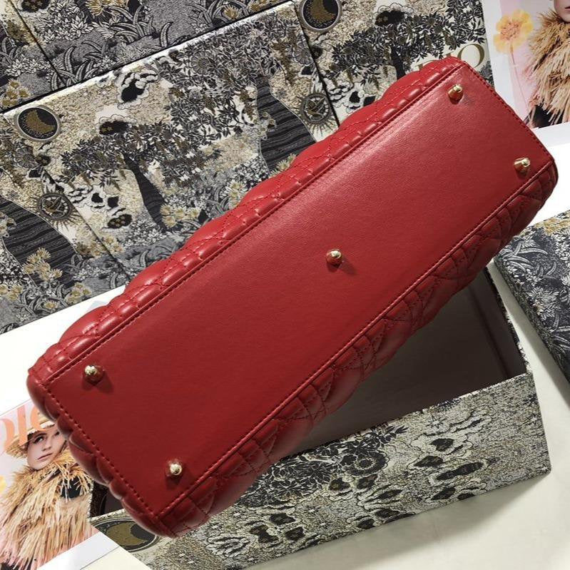 LARGE LADY BAG 32CM RED CANNAGE LAMBSKIN