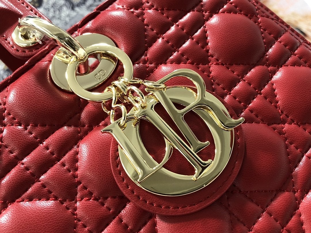 LARGE LADY BAG 32CM RED CANNAGE LAMBSKIN