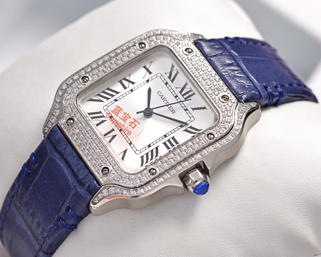 SANTOS LADY 35MM QUARTZ STEEL CASE LEATHER