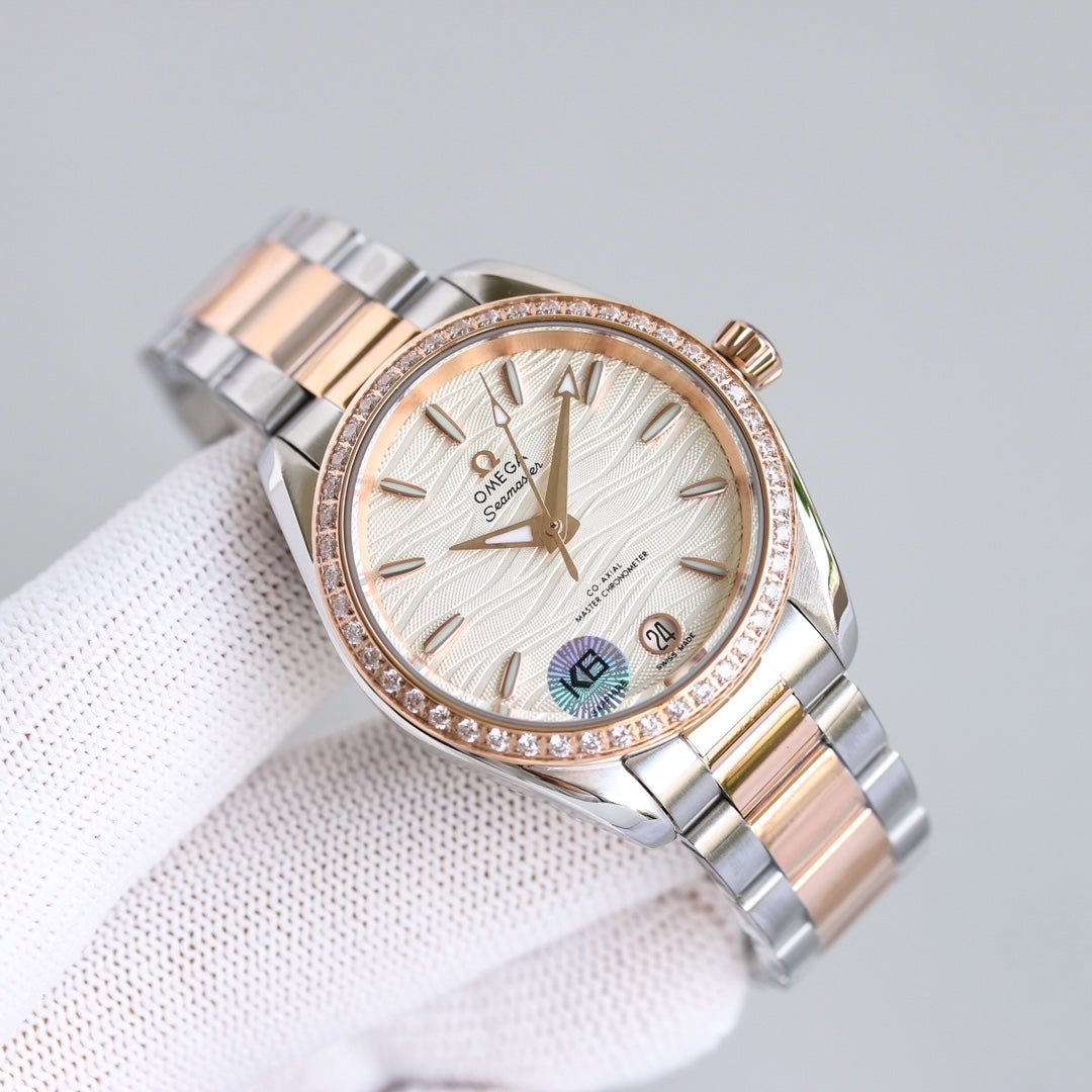 SEAMASTER CO-AXIAL 34MM ROSE GOLD STEEL DIAMOND BEZEL