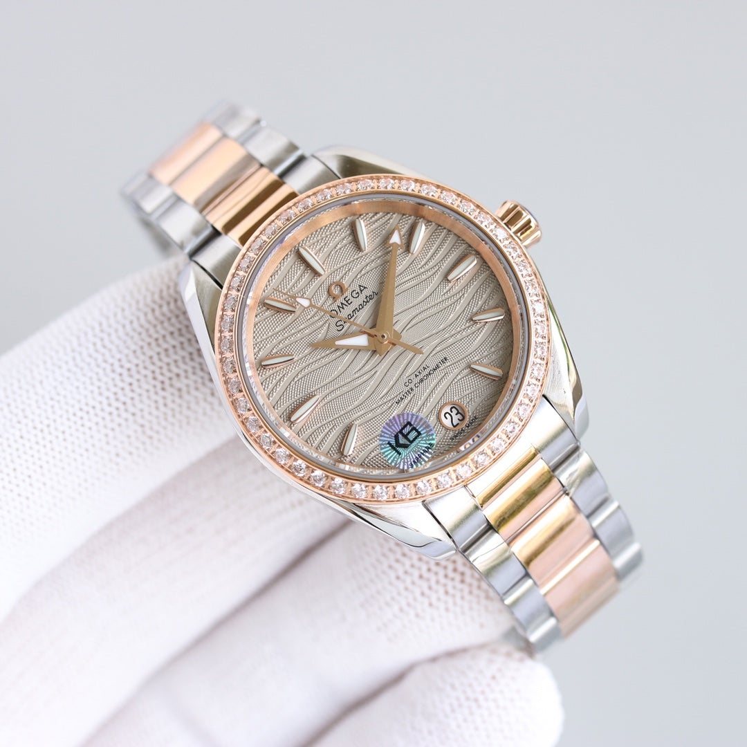 SEAMASTER CO-AXIAL 34MM ROSE GOLD STEEL DIAMOND BEZEL