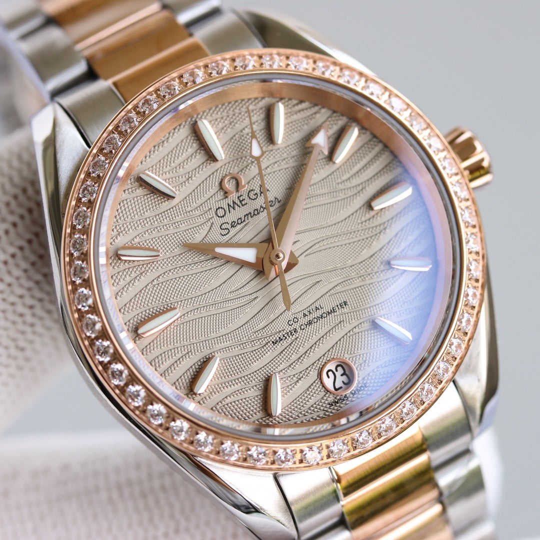 SEAMASTER CO-AXIAL 34MM ROSE GOLD STEEL DIAMOND BEZEL