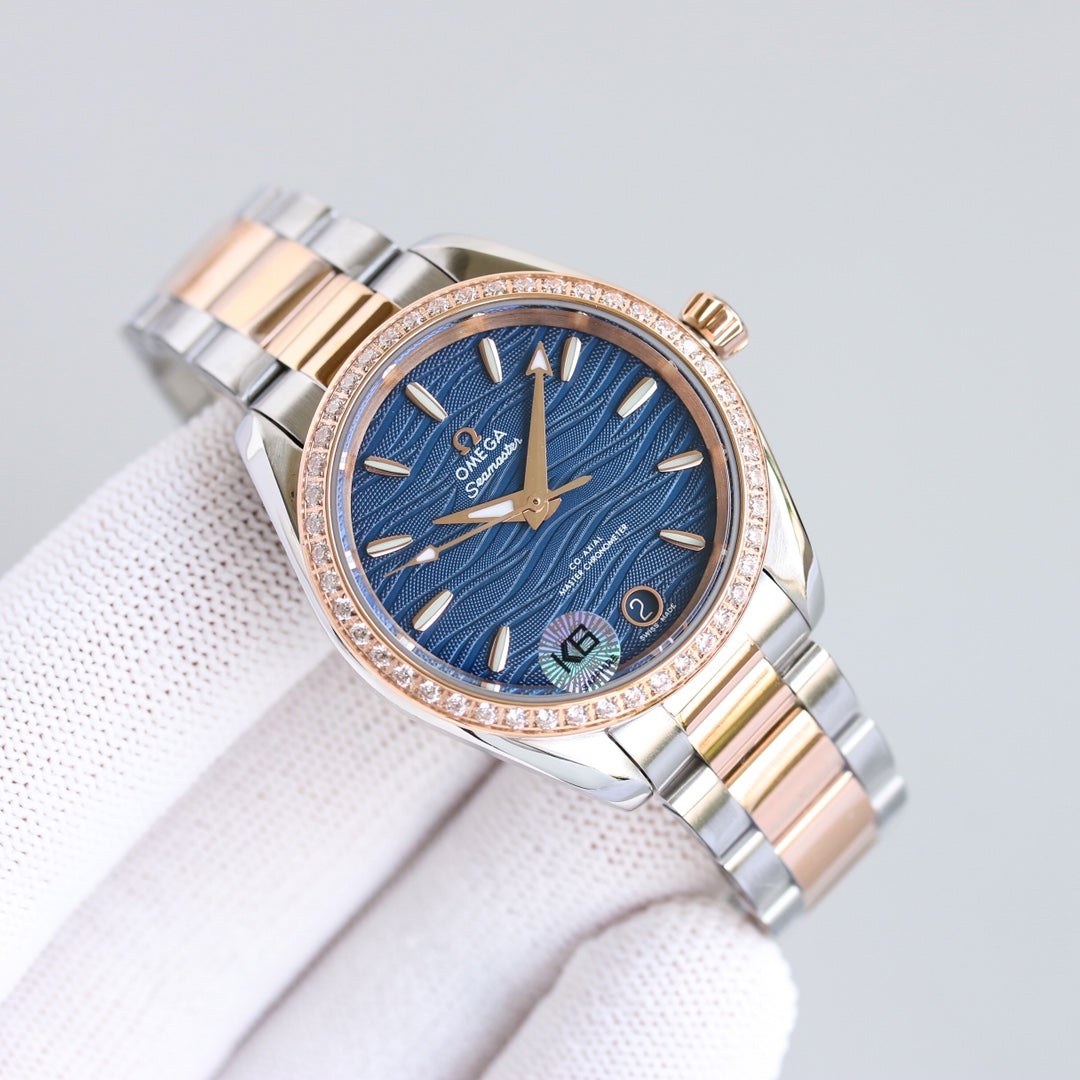 SEAMASTER CO-AXIAL 34MM ROSE GOLD STEEL DIAMOND BEZEL