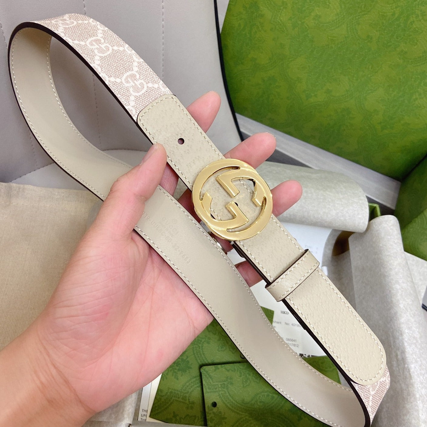 GG BELT DOUBLE G BUCKLE PINK CANVAS