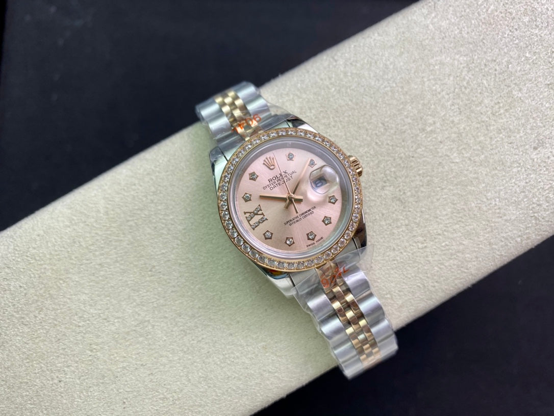 DATEJUST 28 TWO-TONE PINK GOLD DIAMOND BEZEL