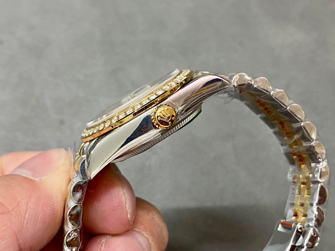 DATEJUST 31MM GOLD STEEL DIAMOND BEZEL YELLOW DIAL