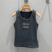 Rhinestone beaded logo letter logo vest