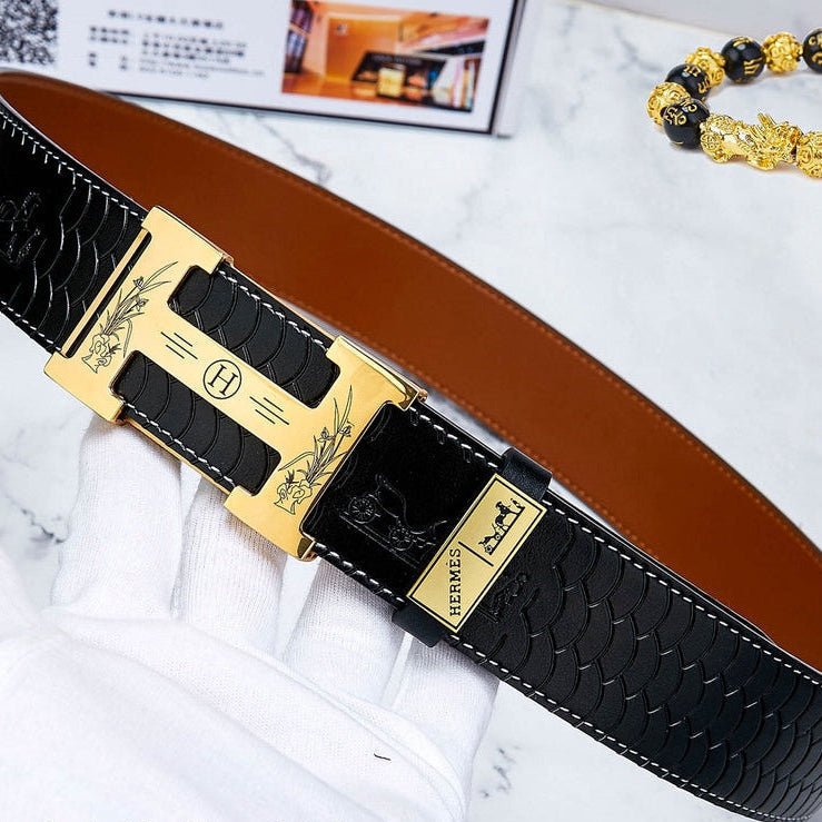 HM Constance Belt 38mm Black Brown Cowhide Gold Buckle 619893