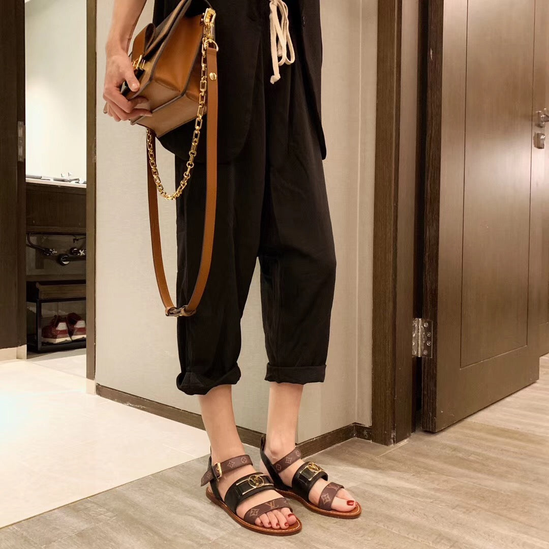 LV Academy Flat Sandal Dark Brown Cowhide