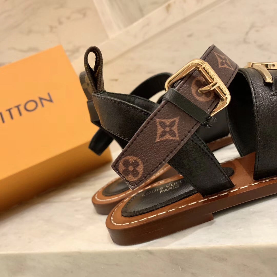 LV Academy Flat Sandal Dark Brown Cowhide