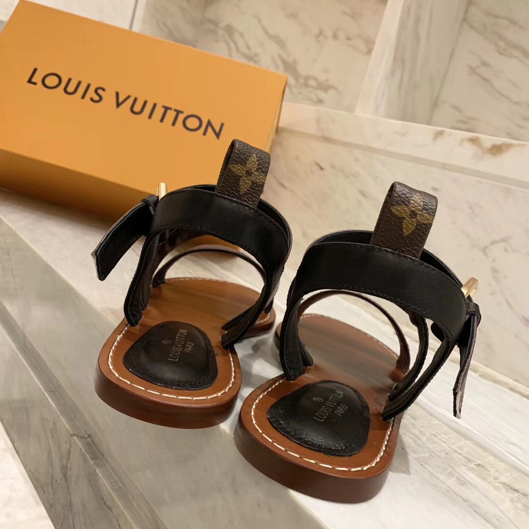 LV Academy Flat Sandal Dark Brown Cowhide
