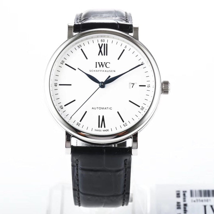 IWC Portofino 40mm White Dial Blue Numerals Black Leather