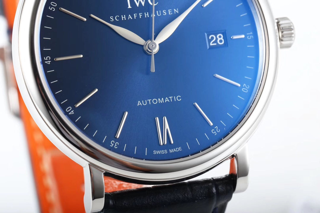 IWC Portofino 40mm Blue Dial Steel Case Black Crocodile Leather