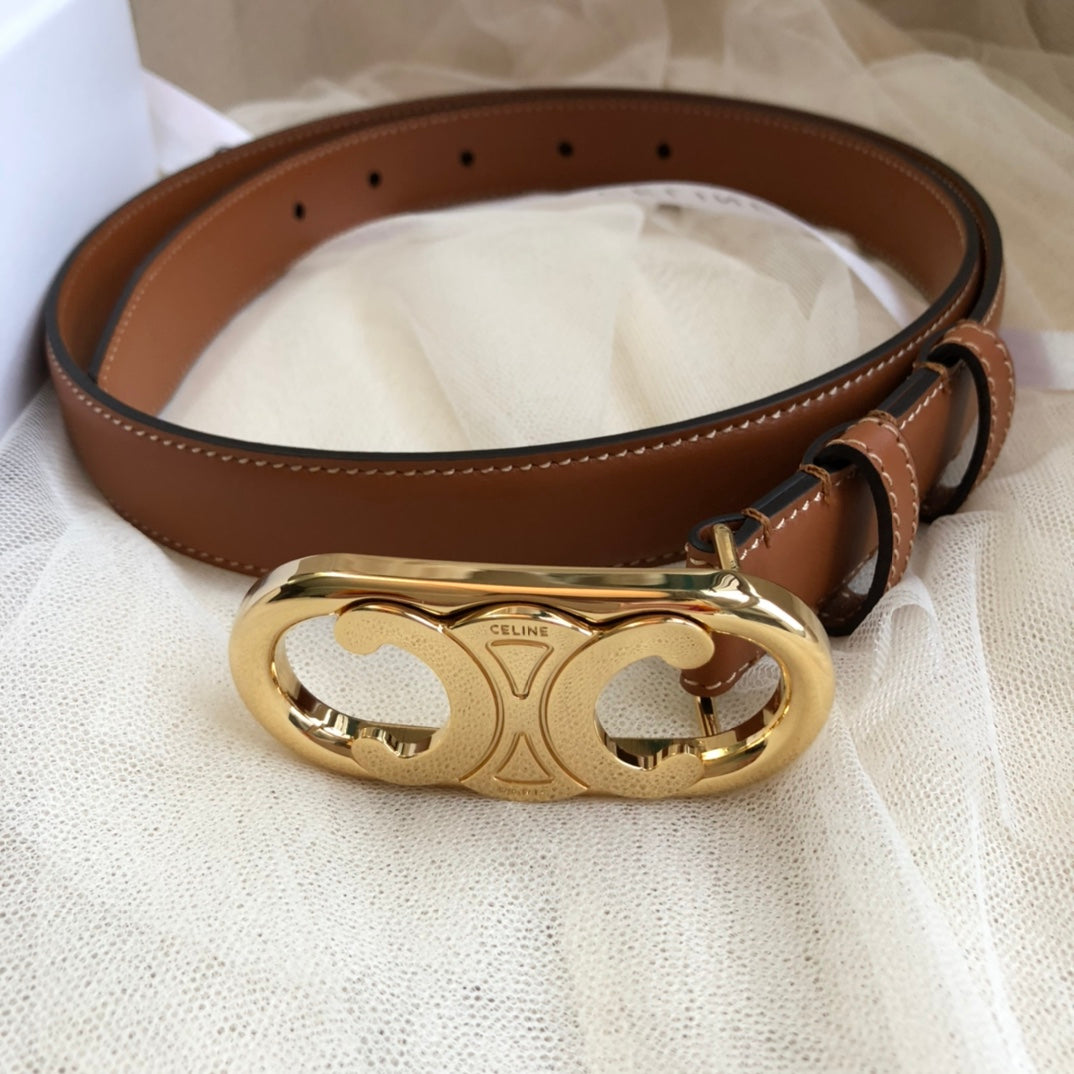 CL Gold 25mm Triomphe Enamel Brown Calfskin 562437