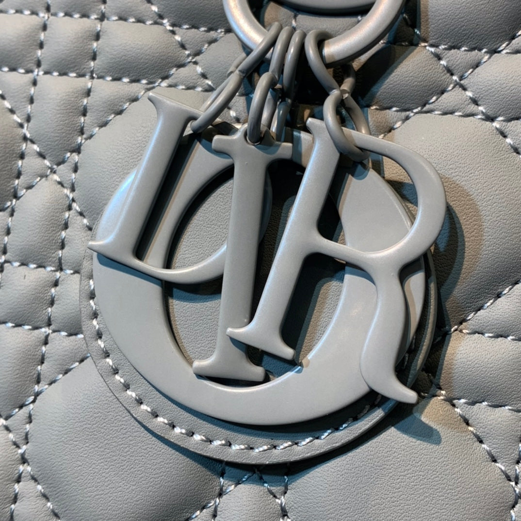 medium lady 24 matte grey calfskin matte grey hardware