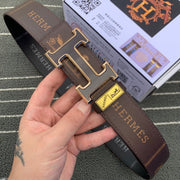 HM Belt 38mm Brown Black Cowhide Leather Black Gold Buckle 619094