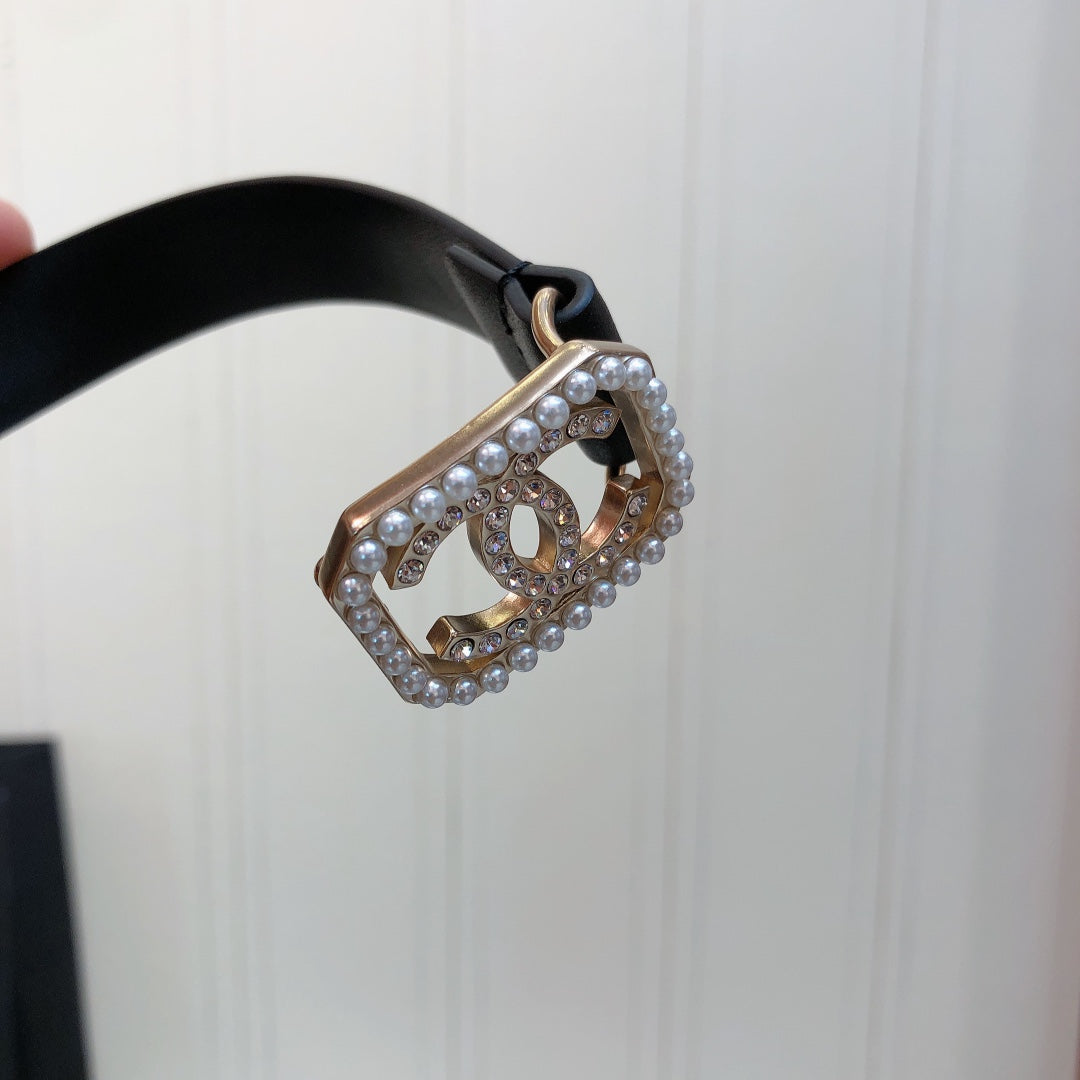 Chanel 2026 Pearl Buckle Belt 20mm Leather