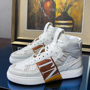 Valenti High Top VL7N White Calfskin Brown Canvas 993746
