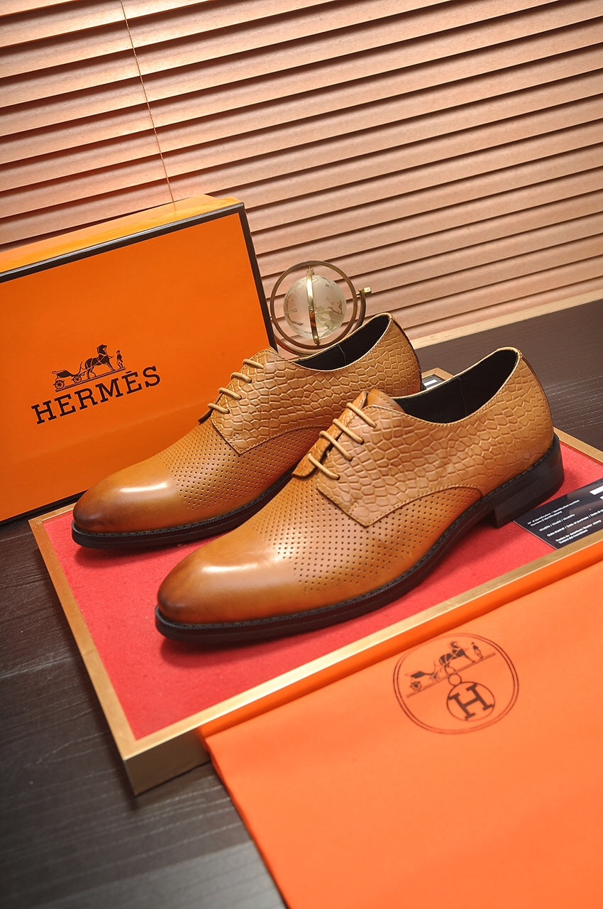 HM BUSINESS LACE UP SHOES BRONZE CALFSKIN WITH MESH MOTIF