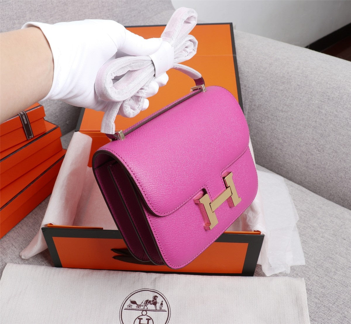 HM CONSTANCE BAG 18 PINK EPSOM GOLD HARDWARE