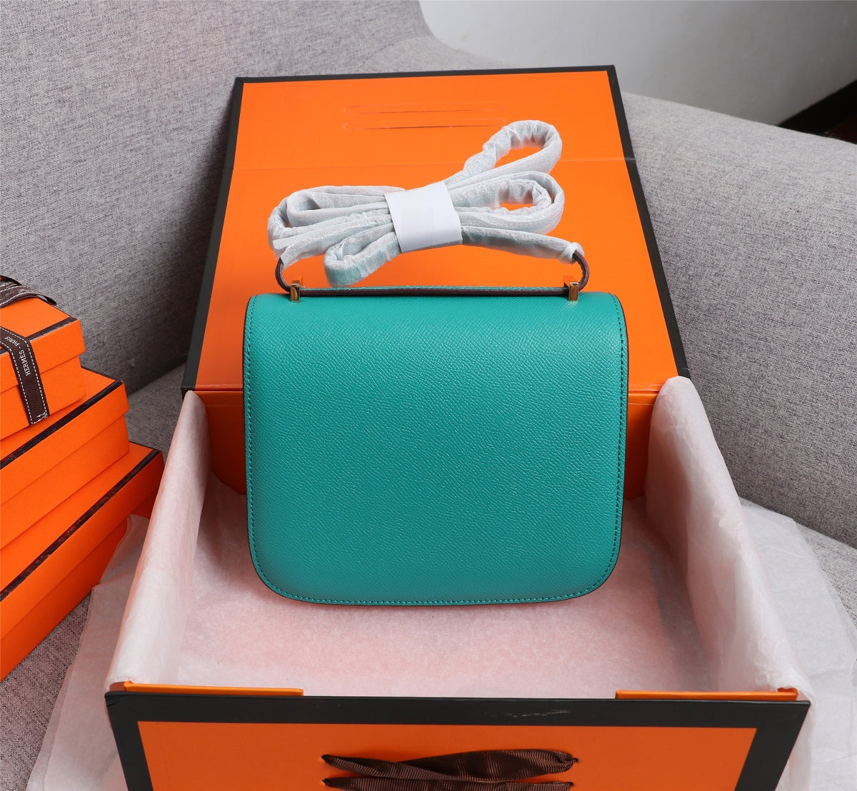 HM CONSTANCE BAG 18 TURQUOISE EPSOM GOLD HARDWARE