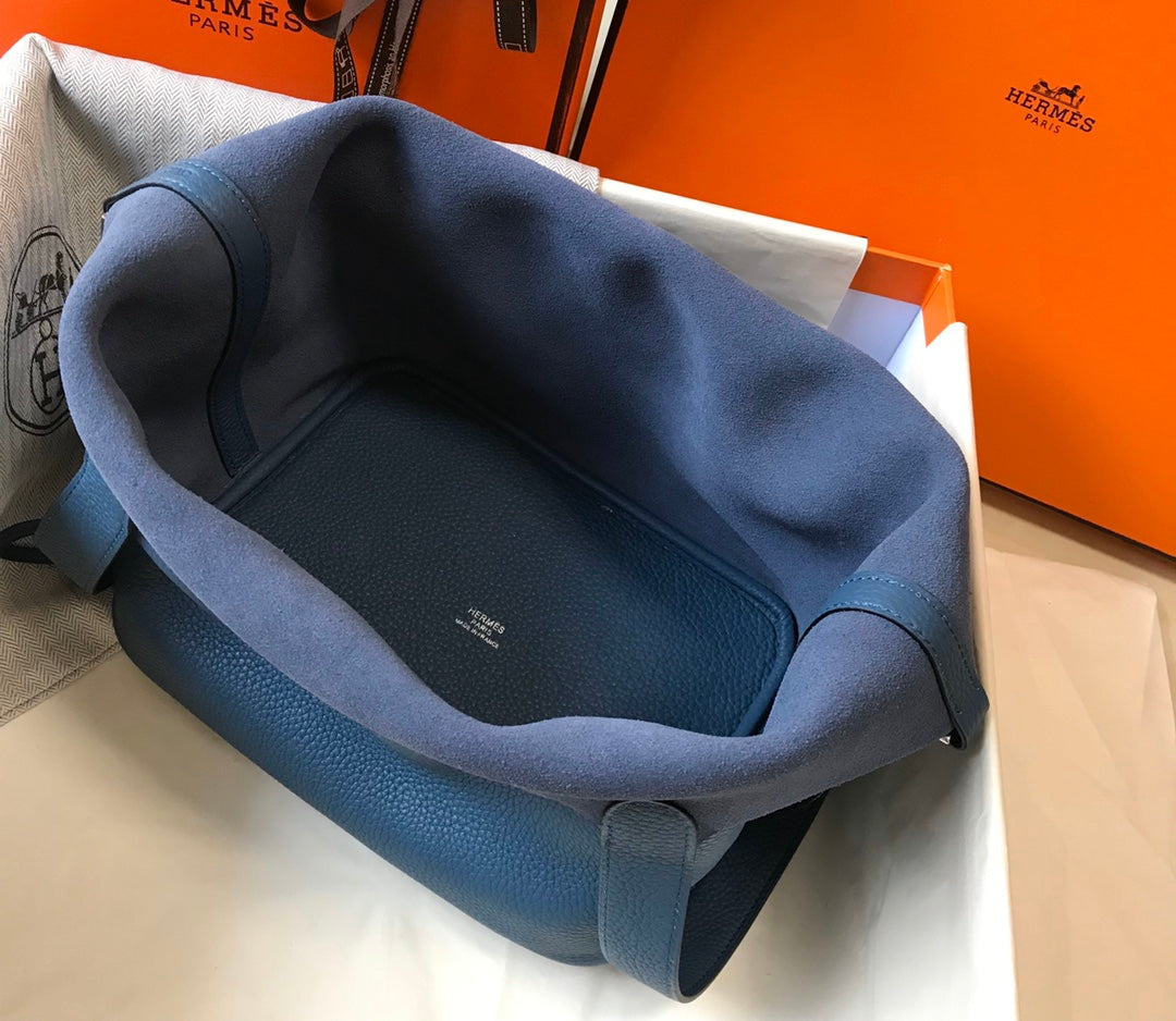 picotin lock blue togo leather silver hardware