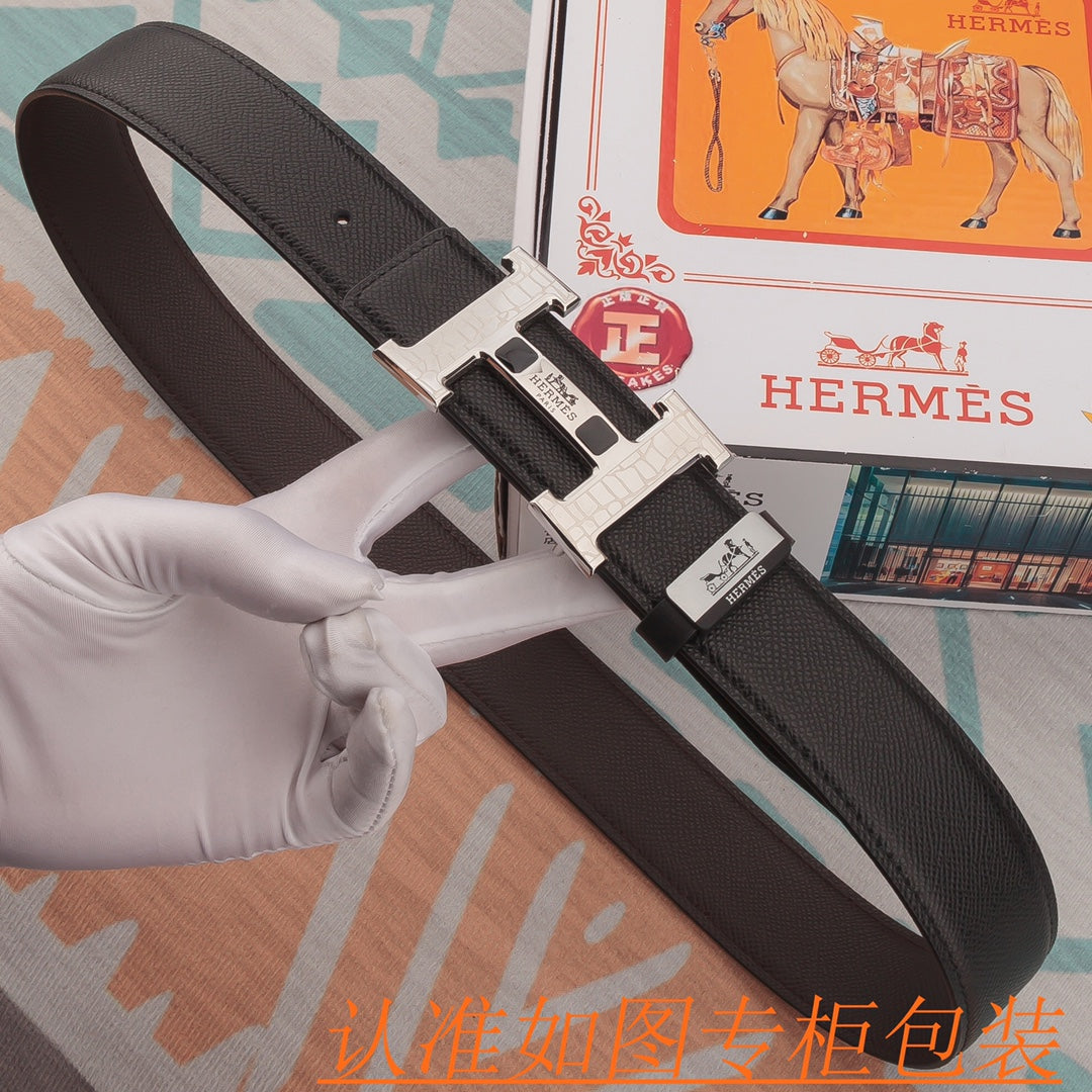 HM Constance Belt 38mm Black Epsom Sliver Buckle 619954