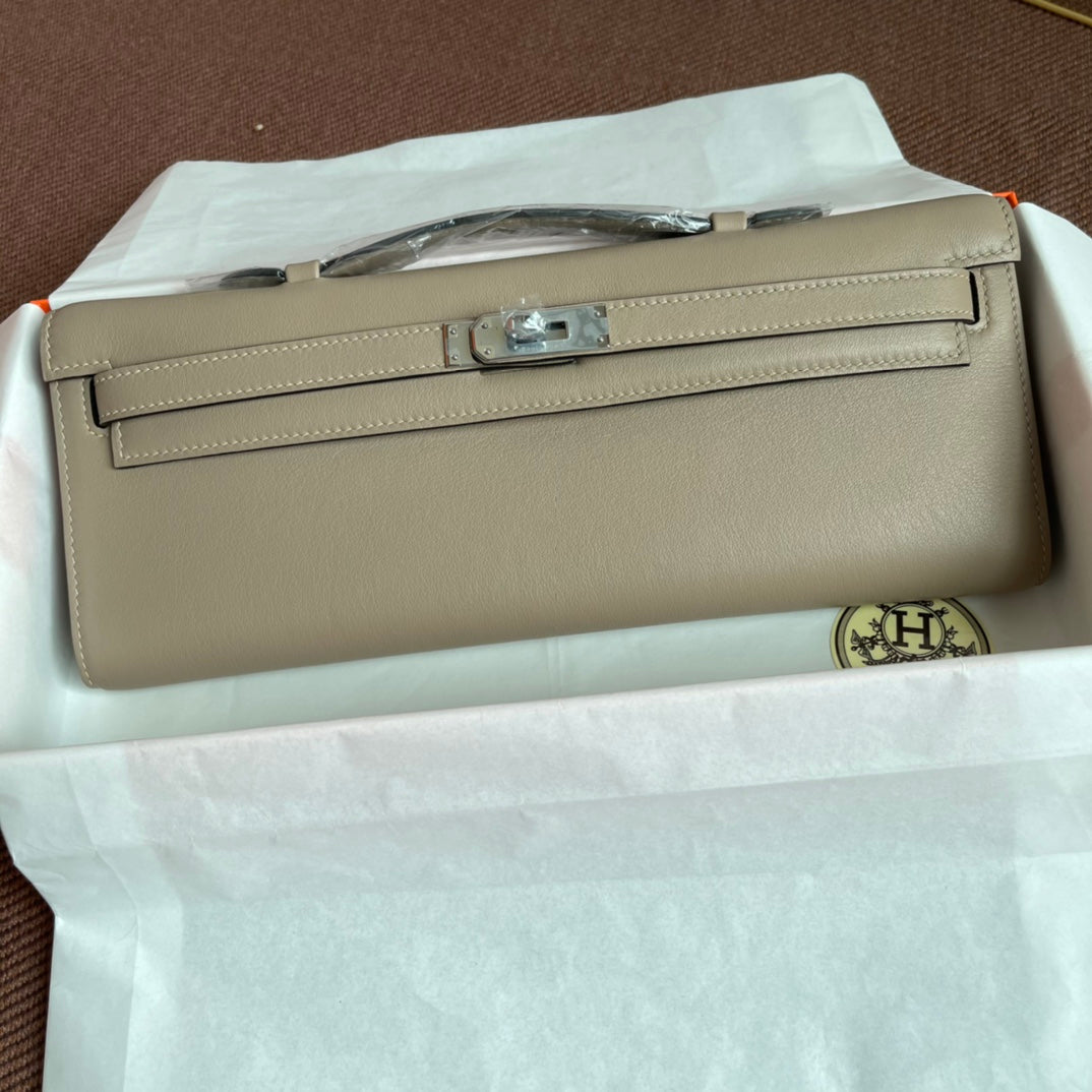 HM Kelly Cut 31cm Light Grey Swift Leather Shw