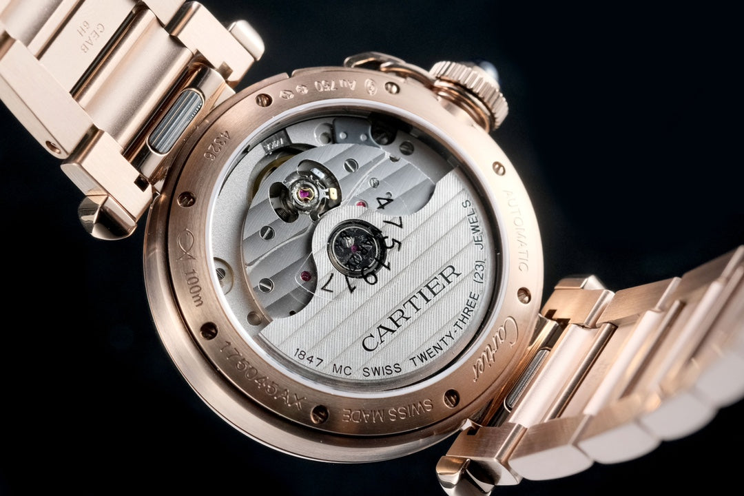 pasha 35mm automatic pink gold white dial