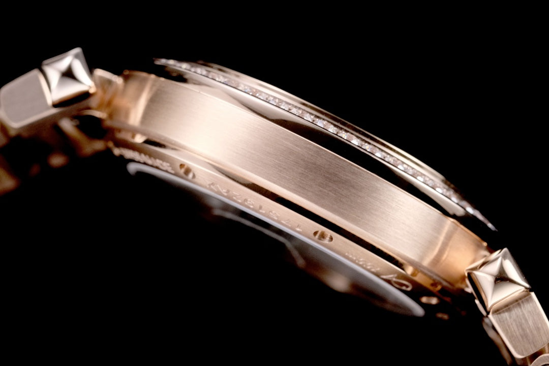 pasha 35mm automatic pink gold white dial diamond bezel