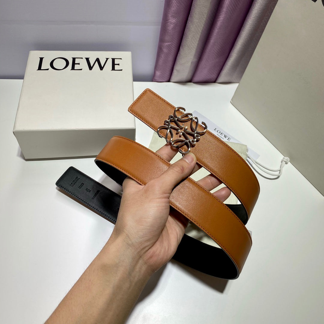 Anagram belt 40mm reversible black brown silver buckle