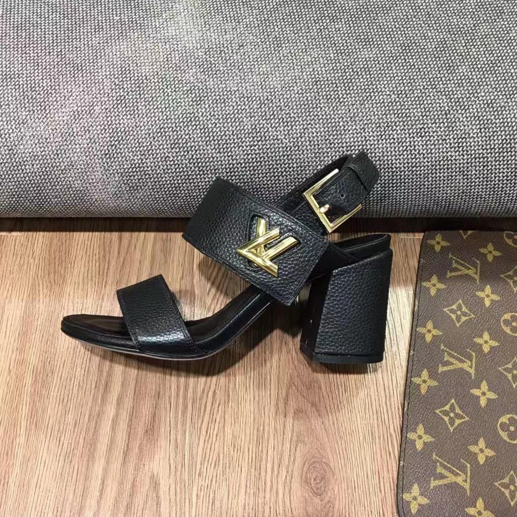 LV Horizon Ankle Strap Sandals 75mm Black Calfskin