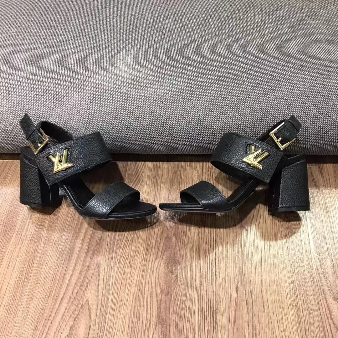 LV Horizon Ankle Strap Sandals 75mm Black Calfskin