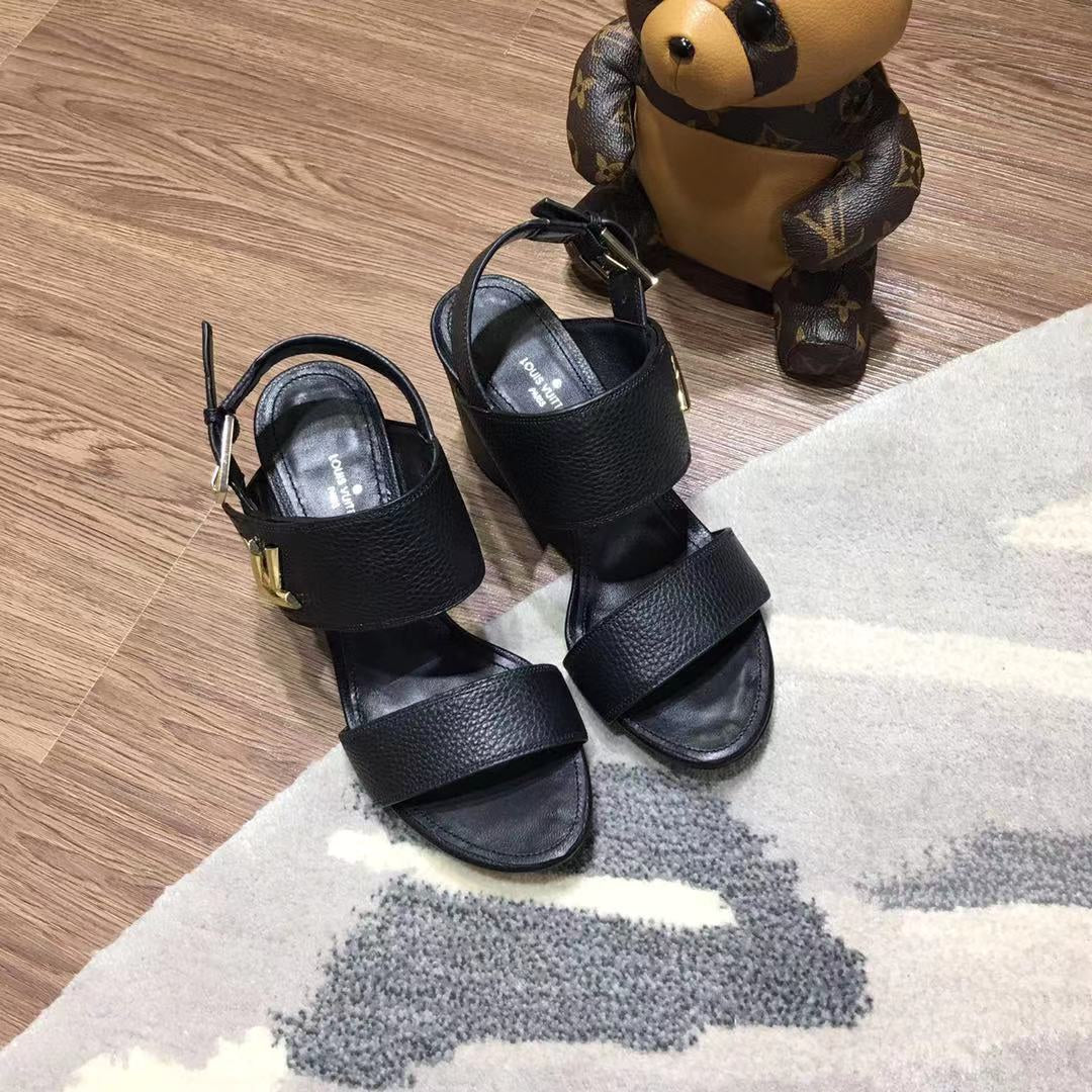 LV Horizon Ankle Strap Sandals 75mm Black Calfskin