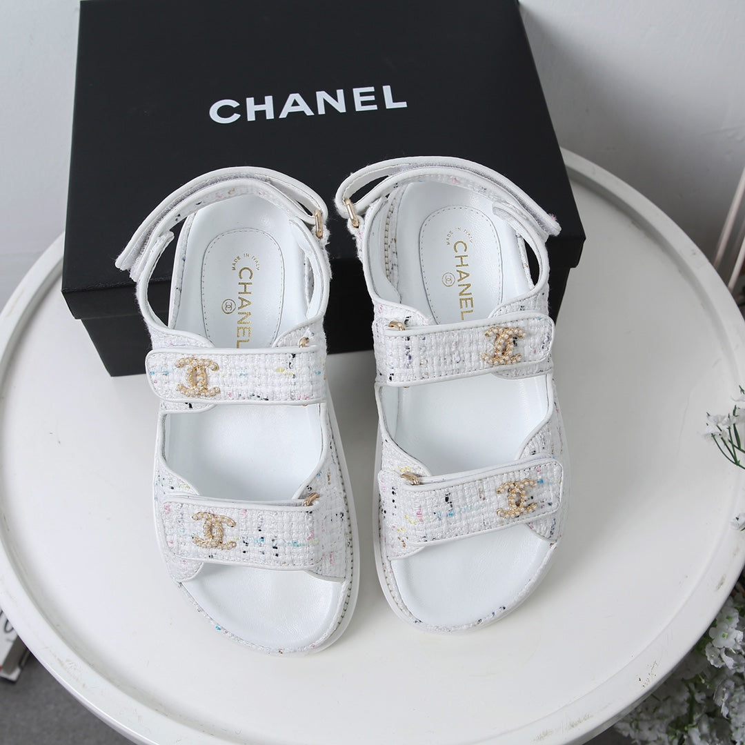 CC 25S Dad Sandal White  Tweed Calfskin