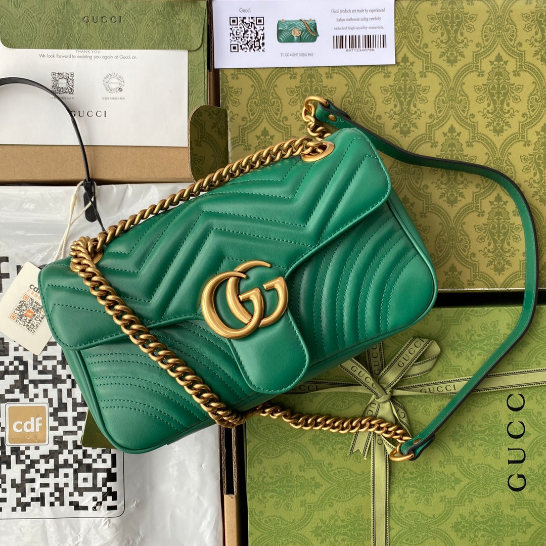 gg marmont 26cm green calfskin gold hardware