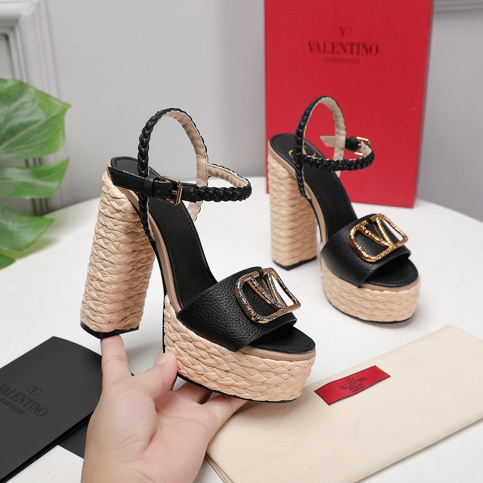 VT 25 Platform Sandals Black Cowhide Espadrilles 363020