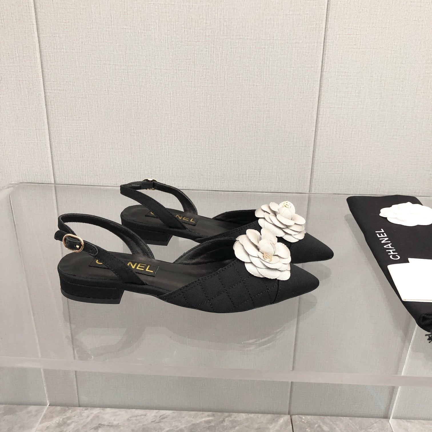 CC 25C 2CM Slingback Flats Black White Fabric 213237