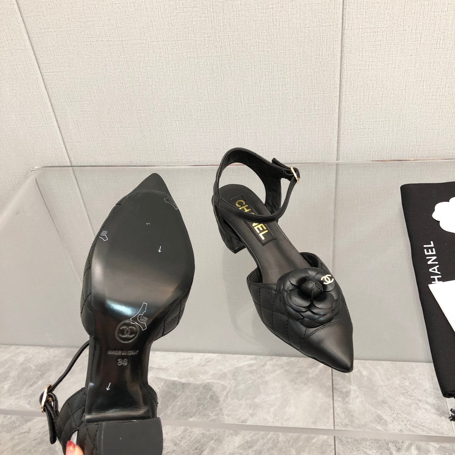 CC 25C 5CM Slingback Flats Black Leather 213242