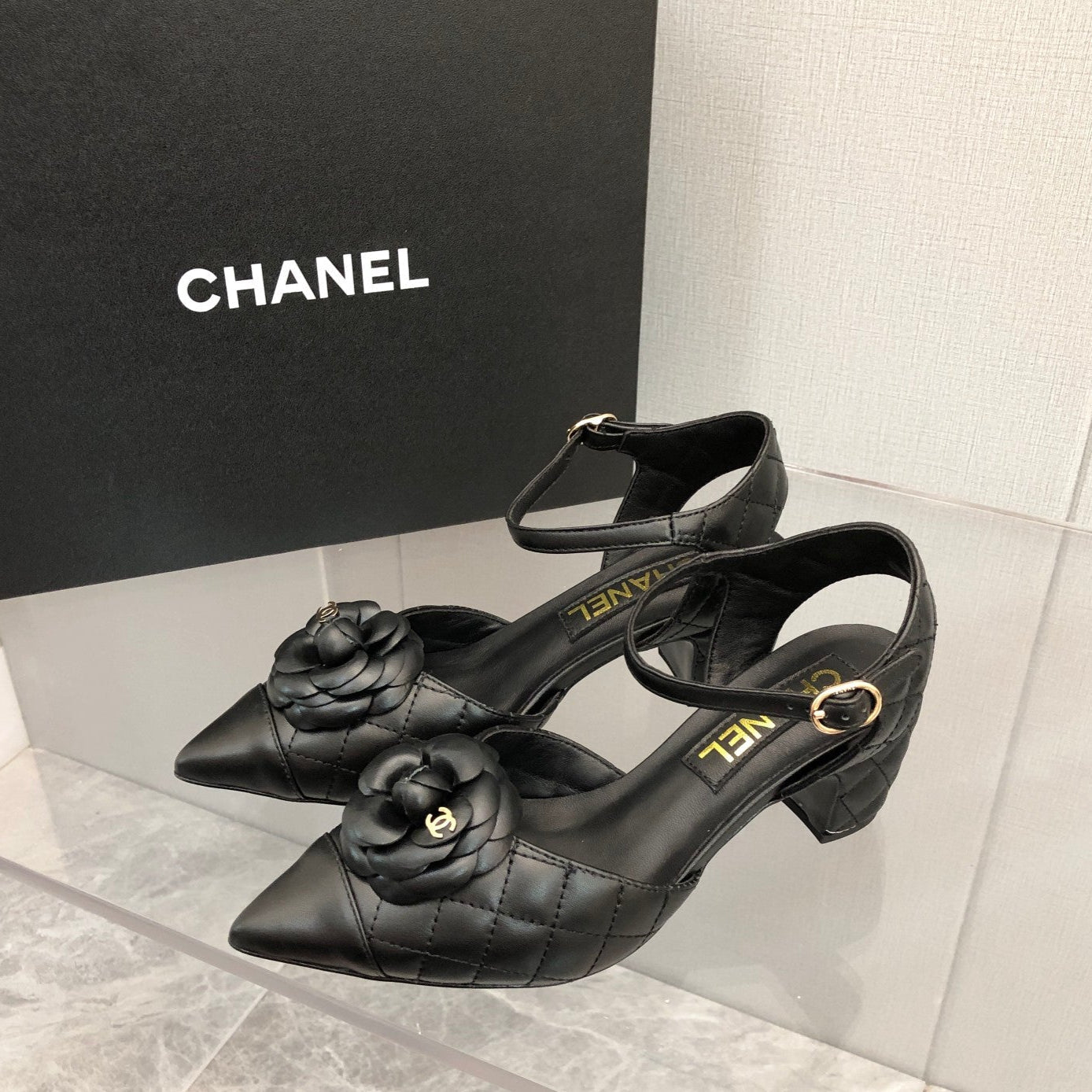 CC 25C 5CM Slingback Flats Black Leather 213242