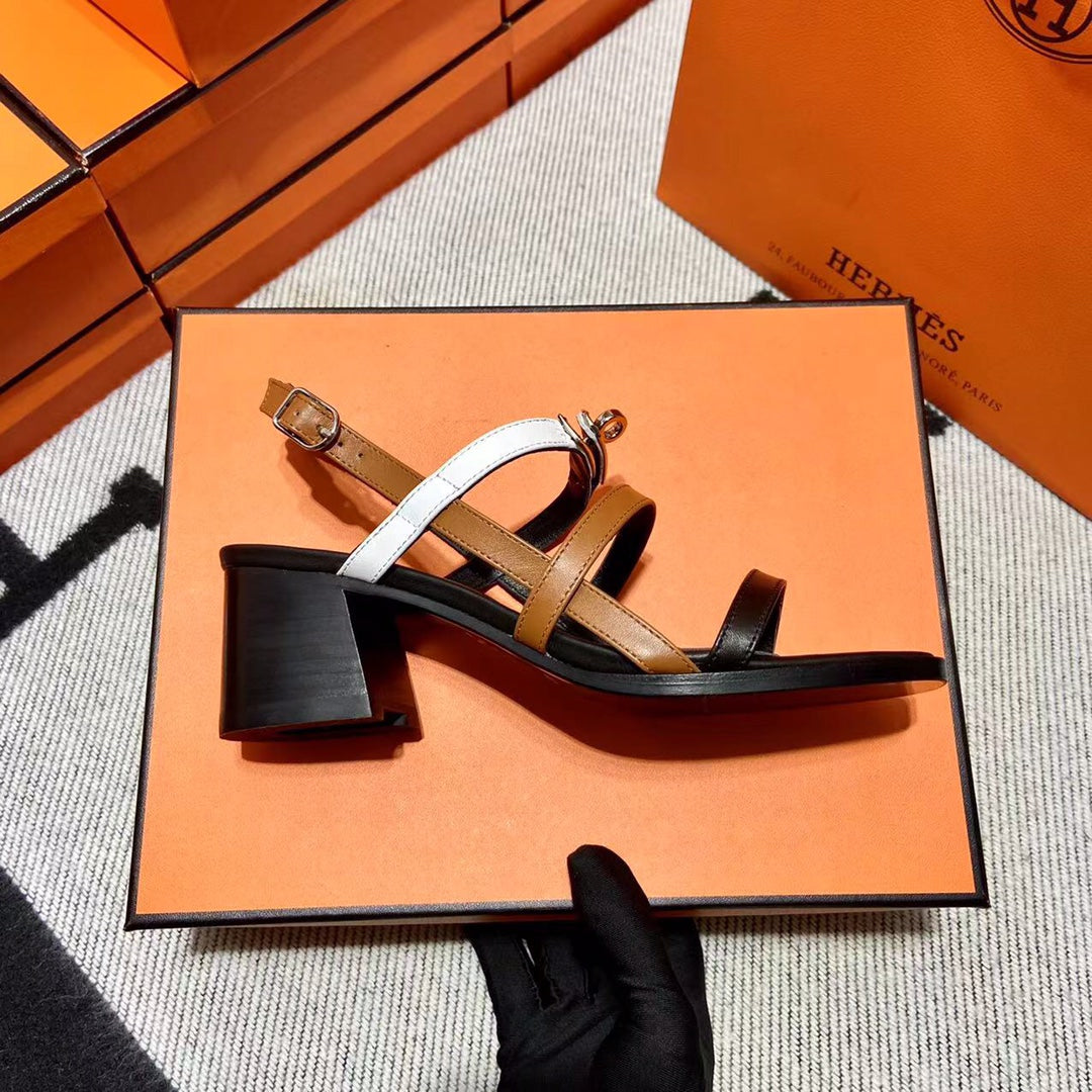 MID - SANDAL BLACK MIX WHITE MIX TAWNY CALFSKIN
