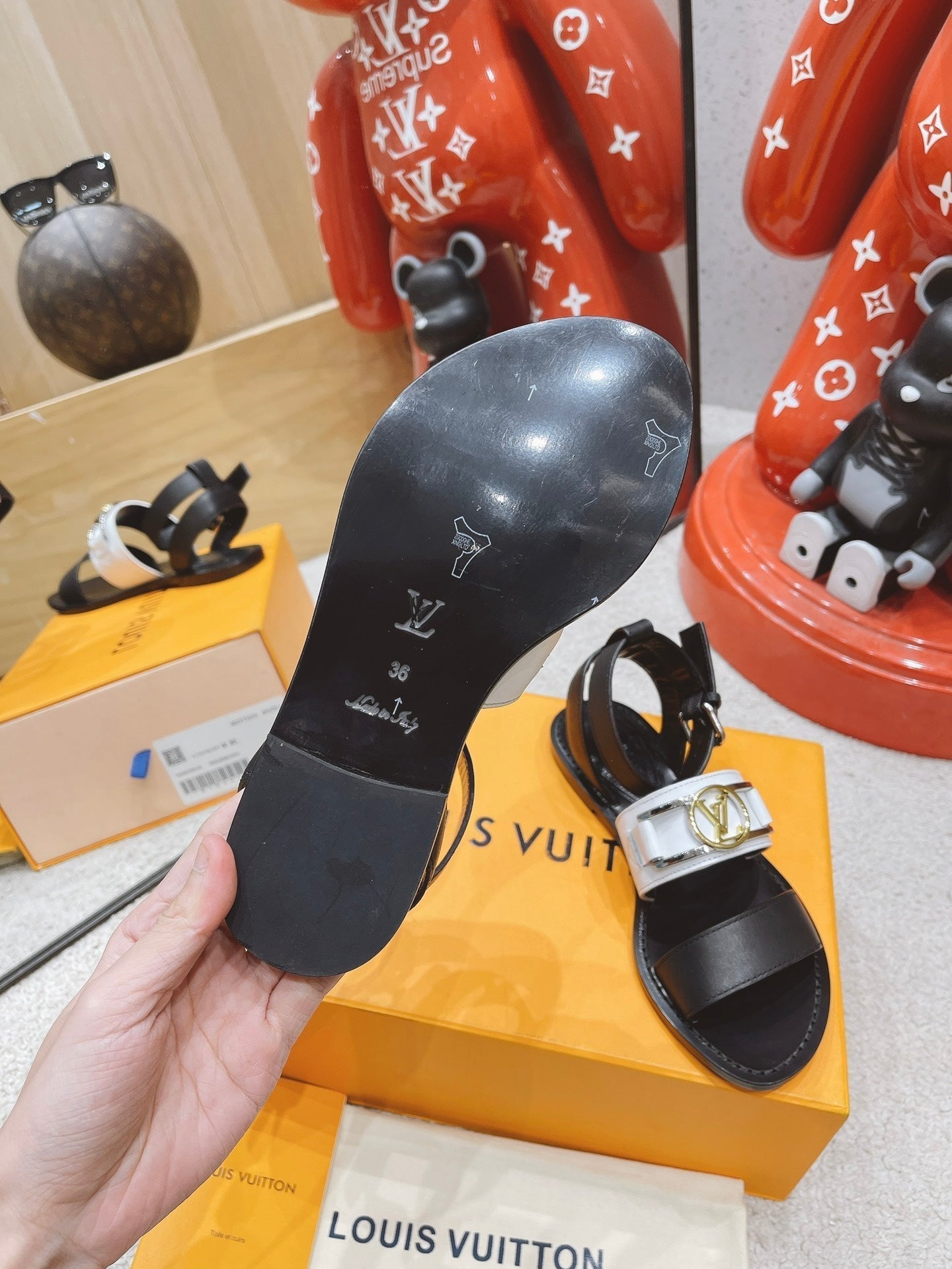 LV Academy Flat Sandal Black White Cowhide