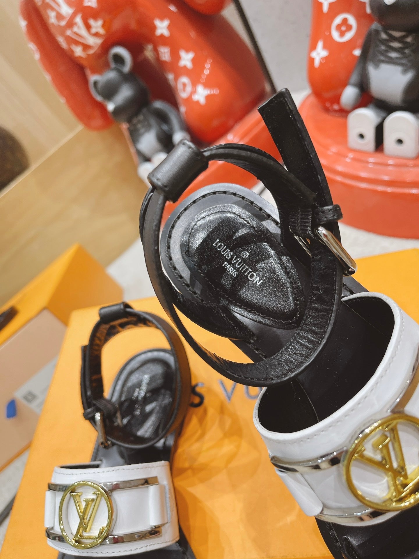 LV Academy Flat Sandal Black White Cowhide