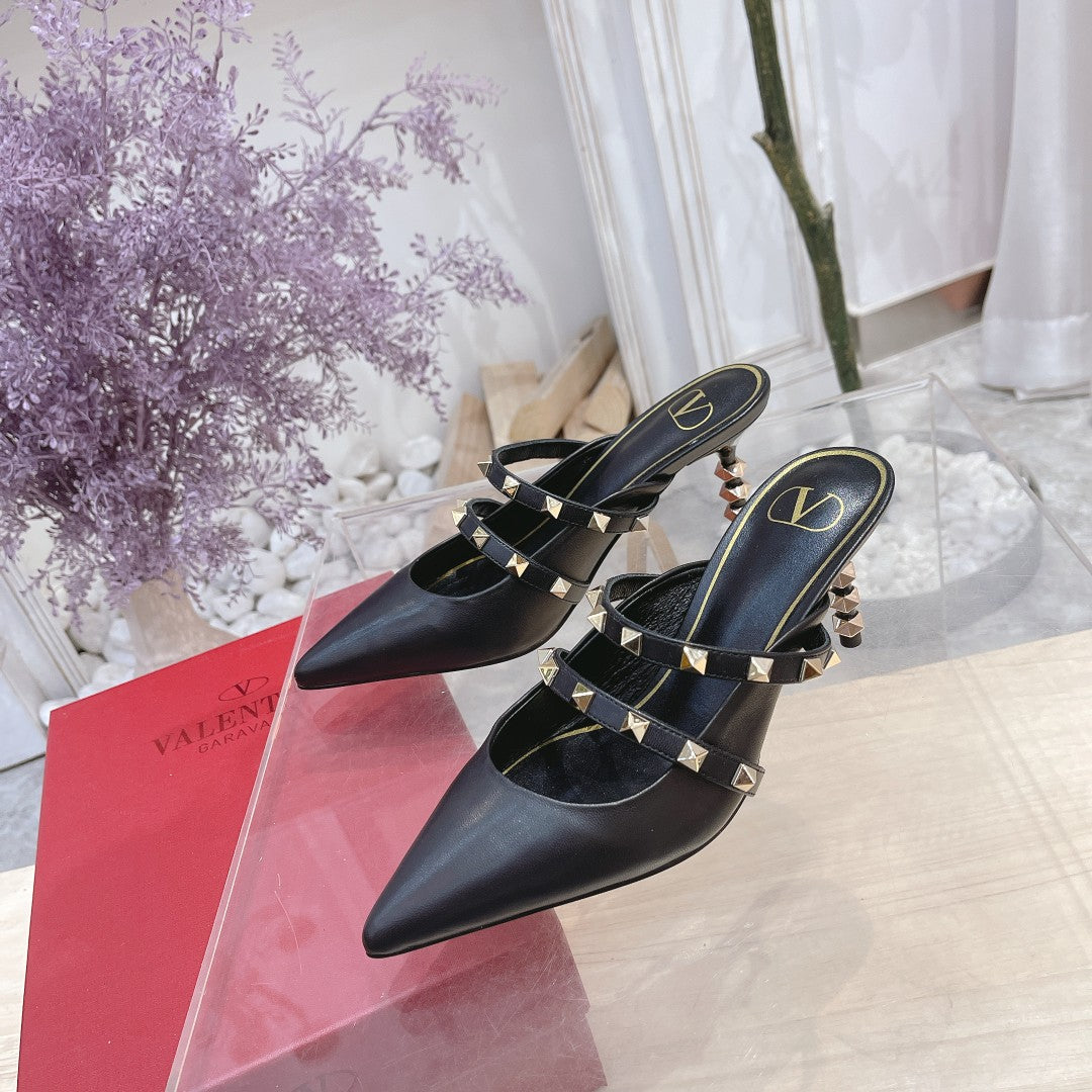 Valentino Rockstud Tower Heel Mules Sheepskin 239526