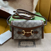 GG HORSEBIT 1955 MINI 18 BAG BEIGE CANVAS AND BROWN CALFSKIN