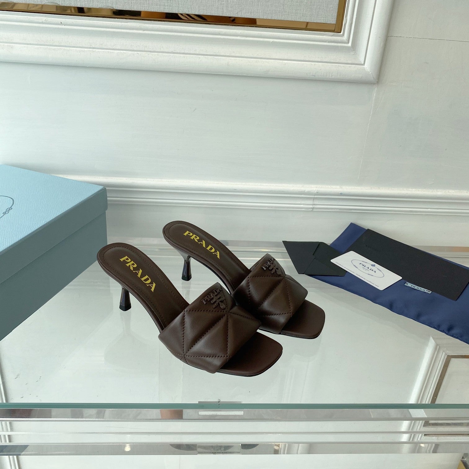 PRA QUILTED HIGH HEELS SANDALS 65 CHOCOLATE LAMBSKIN