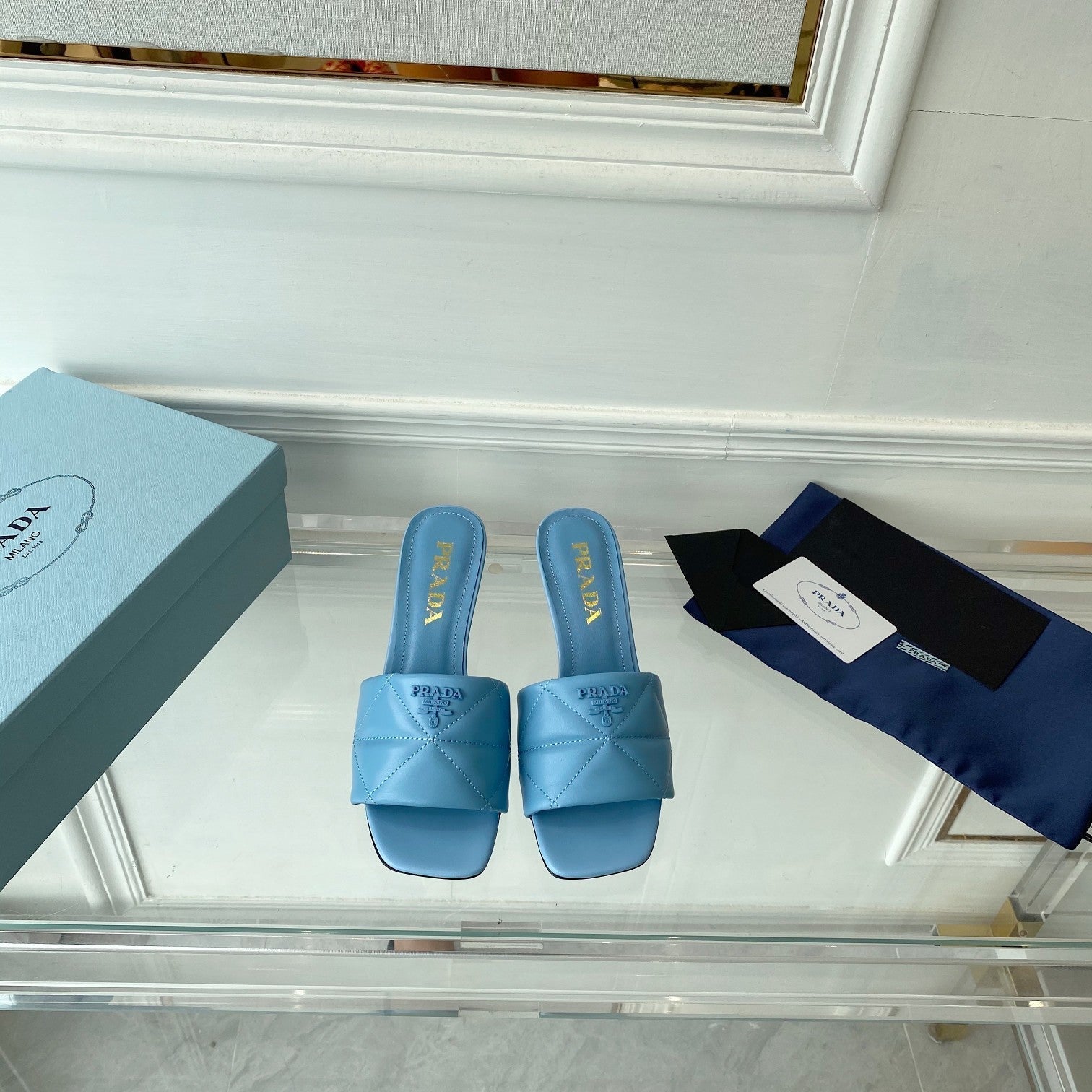 PRA QUILTED HIGH HEELS SANDALS 65 SKY LAMBSKIN