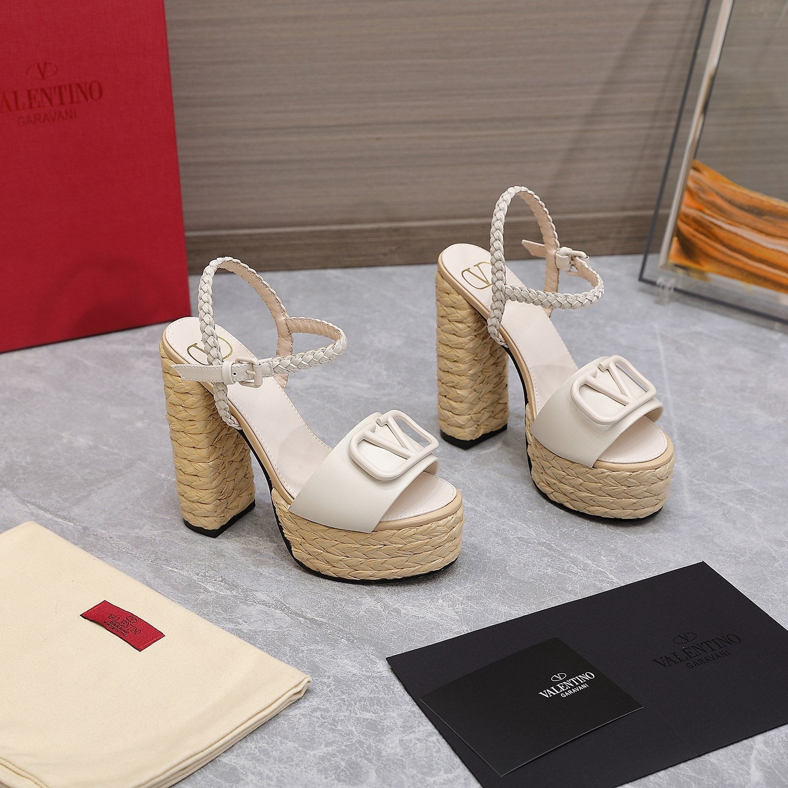 VT 25 Platform Sandals White Cowhide Espadrilles