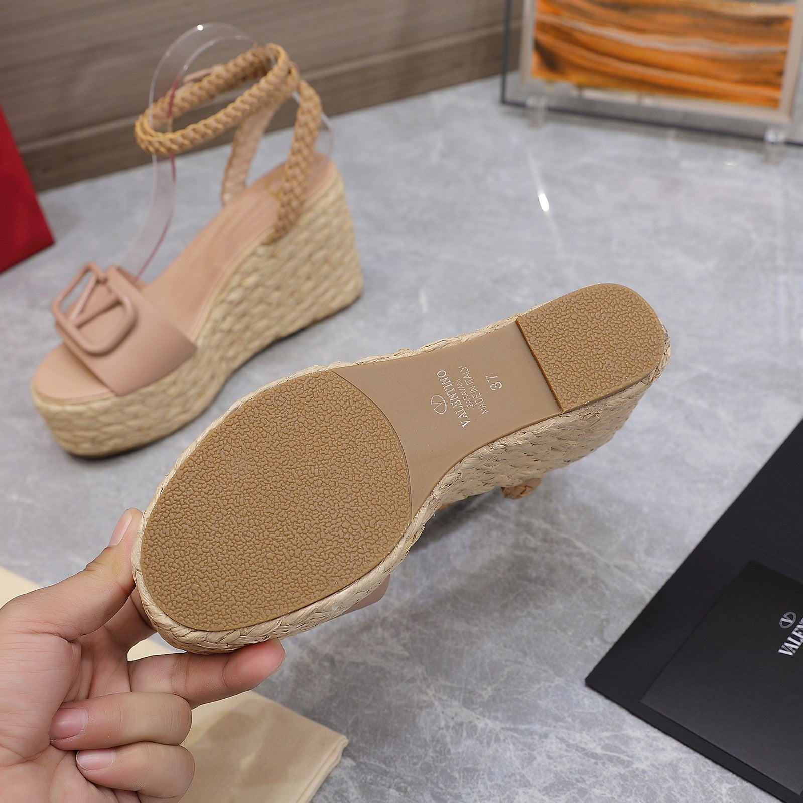 VT Wedge Platform Sandals Nude Cowhide Espadrilles