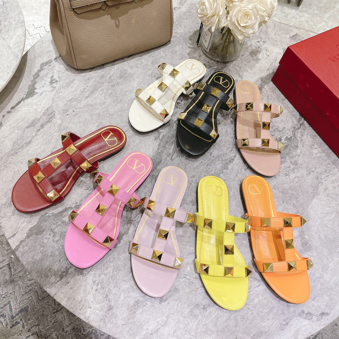 Valentino Roman Stud Sandals Flat Sheepskin